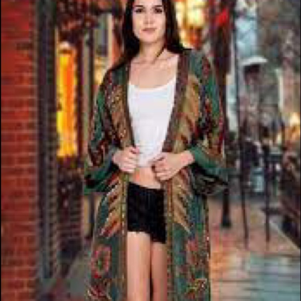 Raj Ansley NWT Duster kimono ONE SIZE Teal and Rust